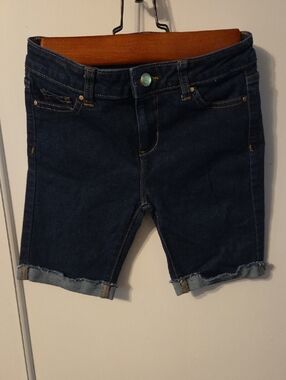 wonder nation Dark Blue Denim Shorts with Contrast Gold Stitching